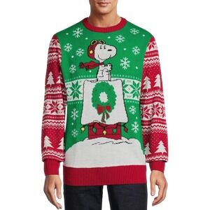 Peanuts Men's Snoopy Christmas Crewneck‎ Long Sleeves Knitted Sweater Size XL